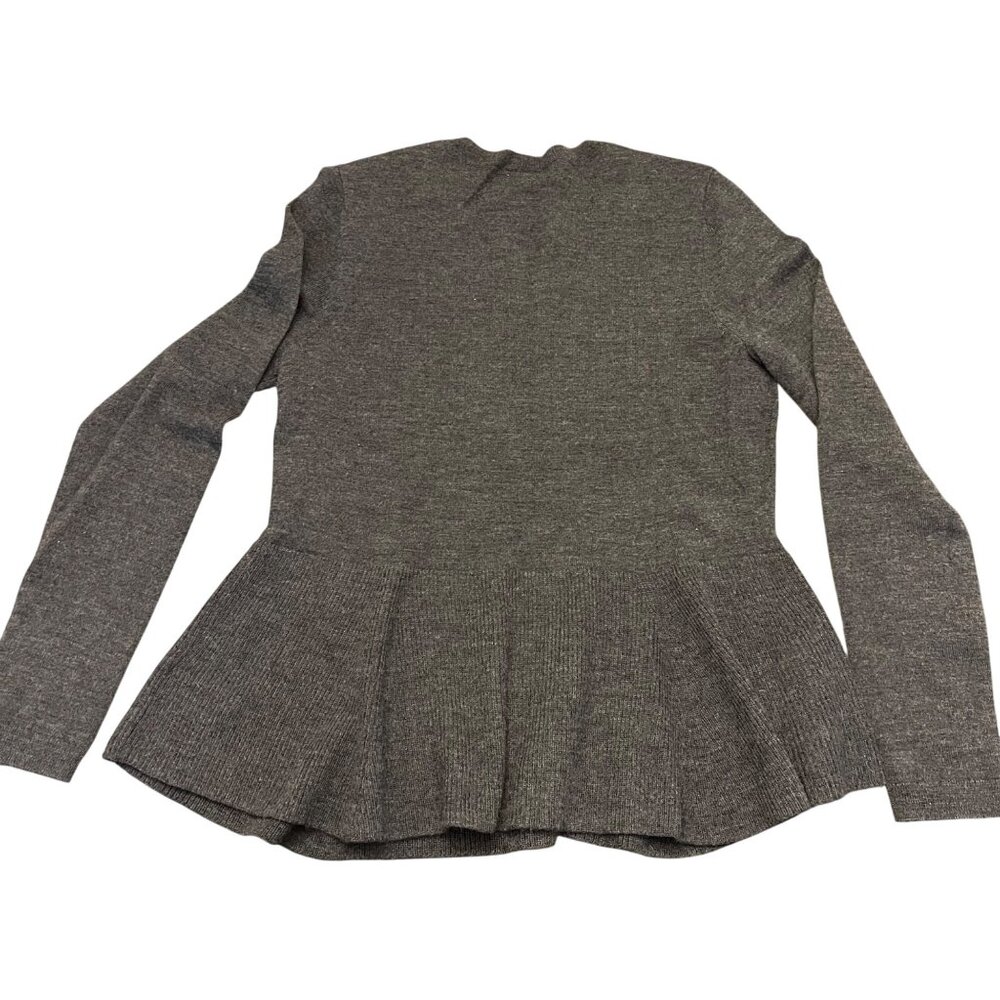 Nanette Lepore Gray Long-Sleeve Peplum Sweater Womens Med Extra fine merino Wool - Picture 2 of 12